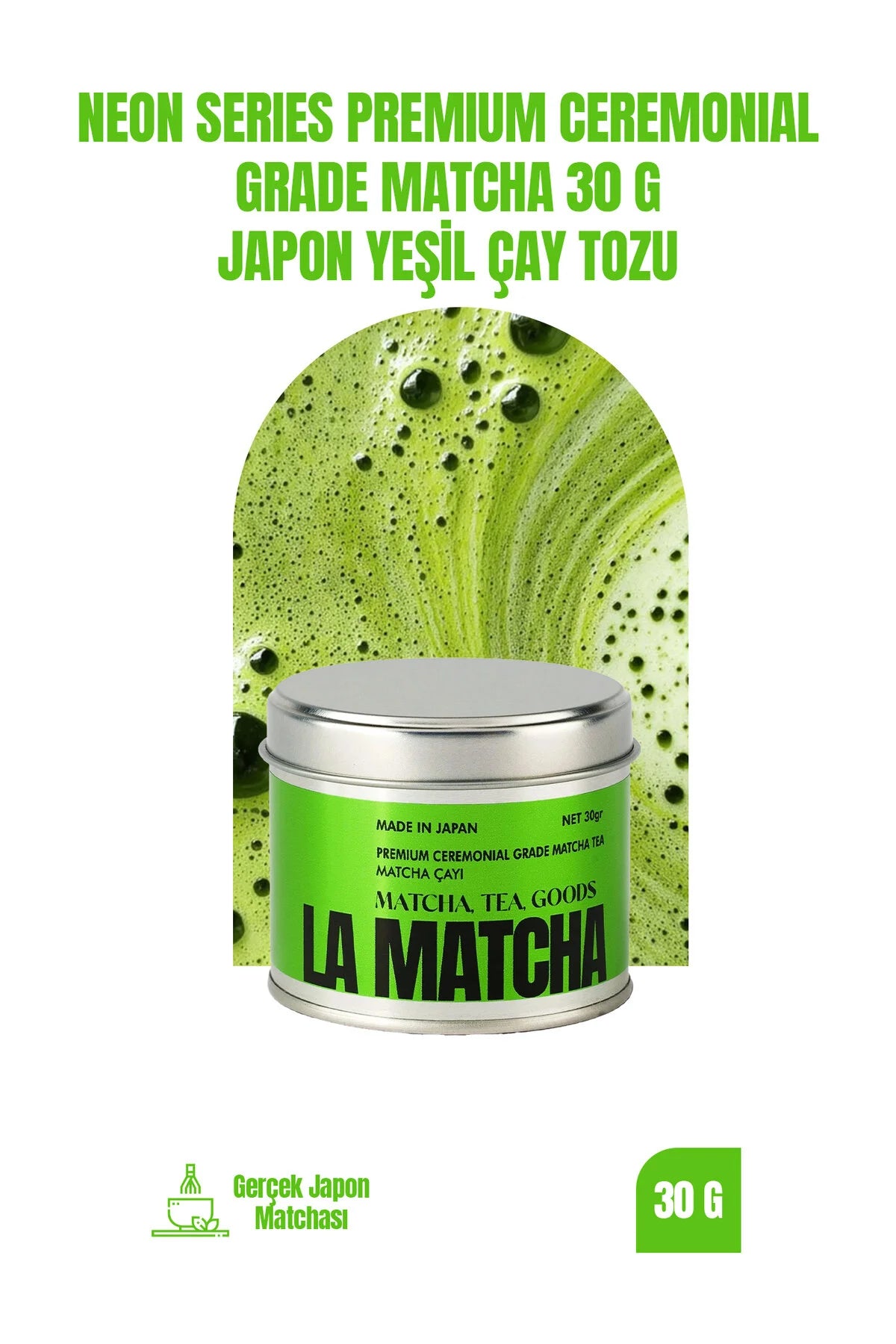 Neon Series Premium Ceremonial Matcha – Uji Japon Yeşil Çay Tozu, 30 g